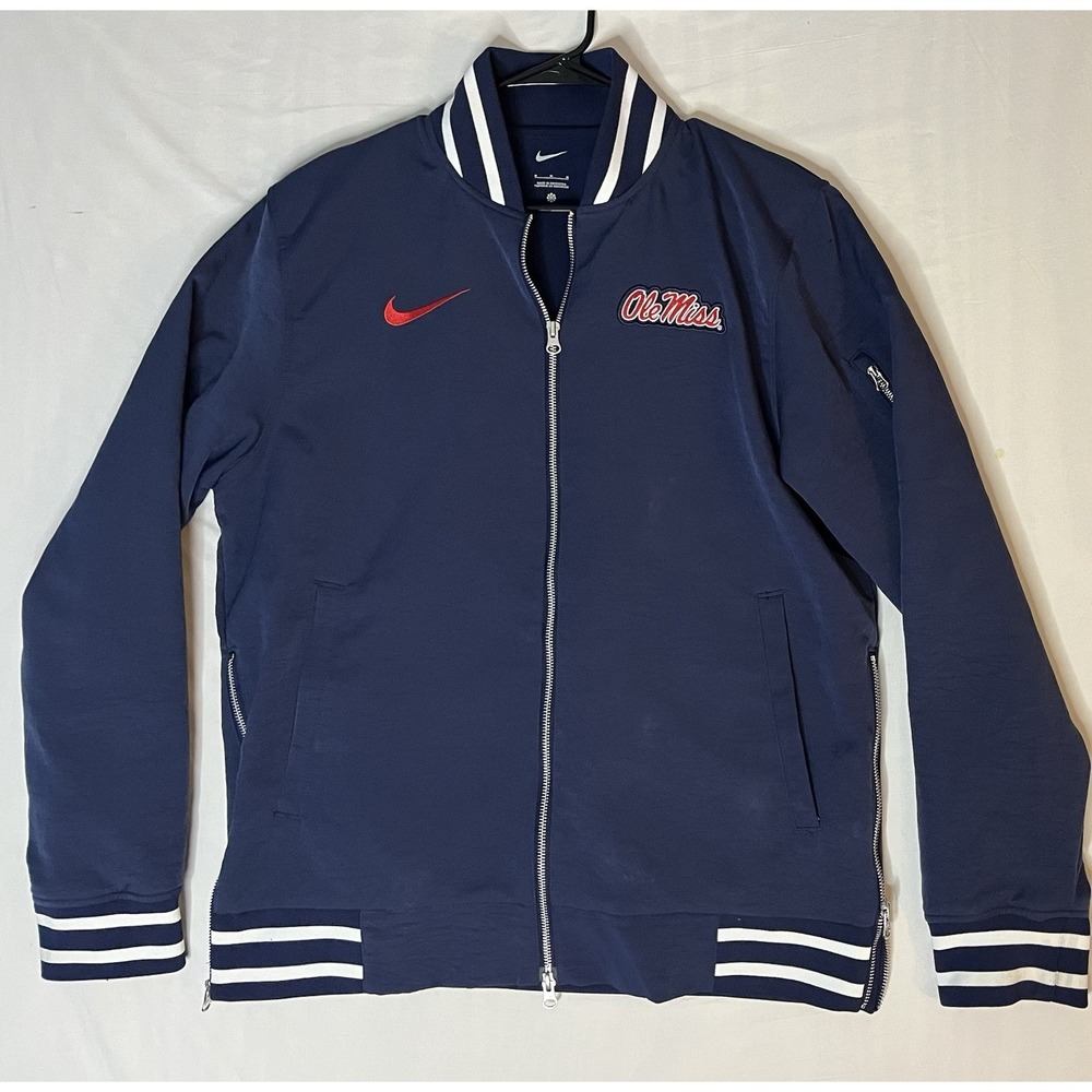Nike Ole Miss Rebels Full Zip Bomber Jacket Men's Size Medium Navy Blue Football
